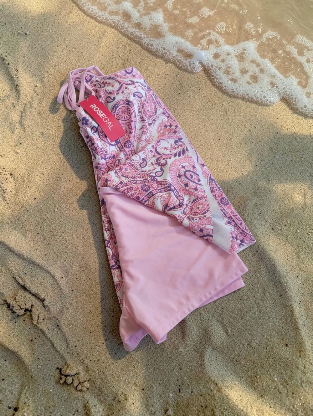 Rosegal Pink Paisley Tie-Side Bikini Bottoms